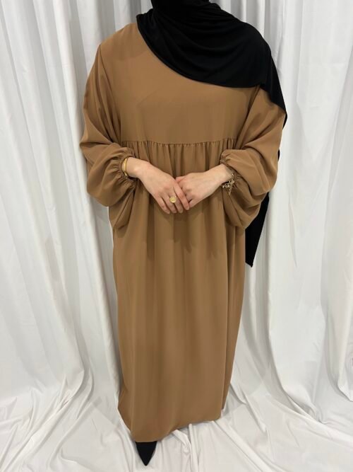 Abaya marron aux manches bouffantes [Maïa]