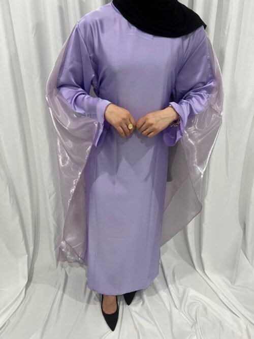 Abaya lilas satinée avec cape en tulle [Nella]