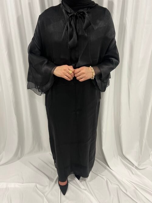 Abaya noire en tulle à nouer [Sofia]