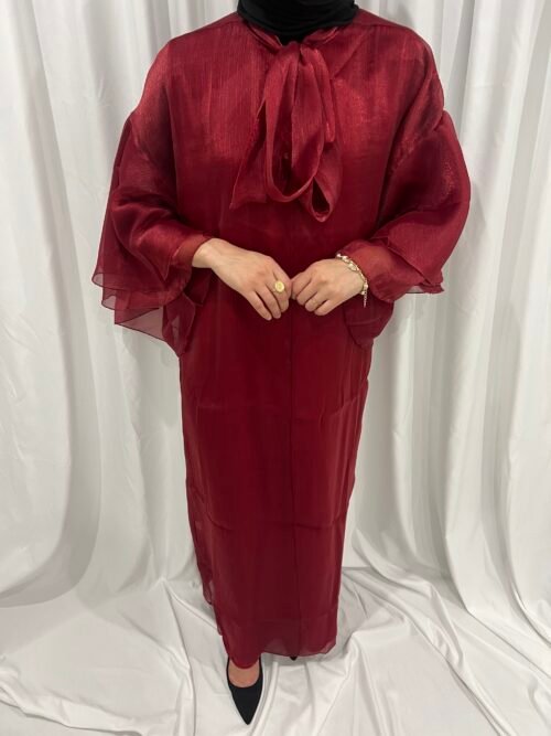 Abaya rouge en tulle à nouer [Sofia]