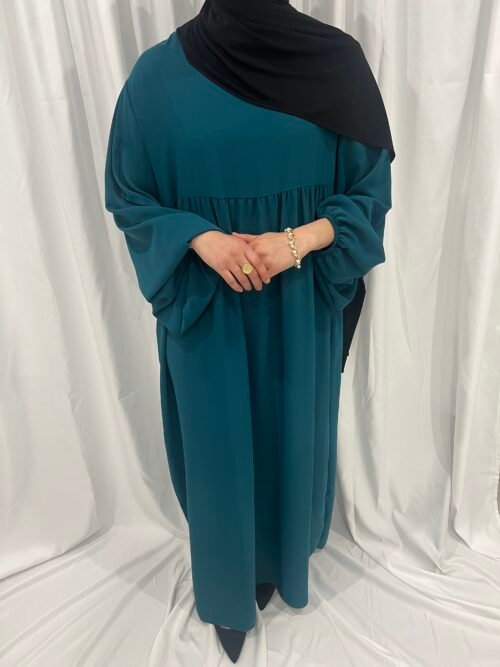 Abaya bleu canard aux manches bouffantes [Maïa]