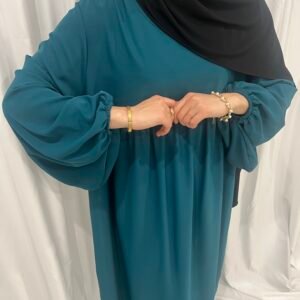 Abaya bleu canard aux manches bouffantes [Maïa]